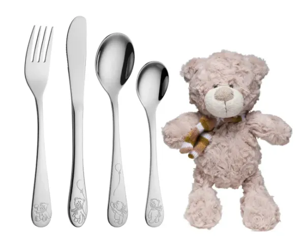 Hovedbilde Eik Bestikk sett i stål med Teddy Bamse